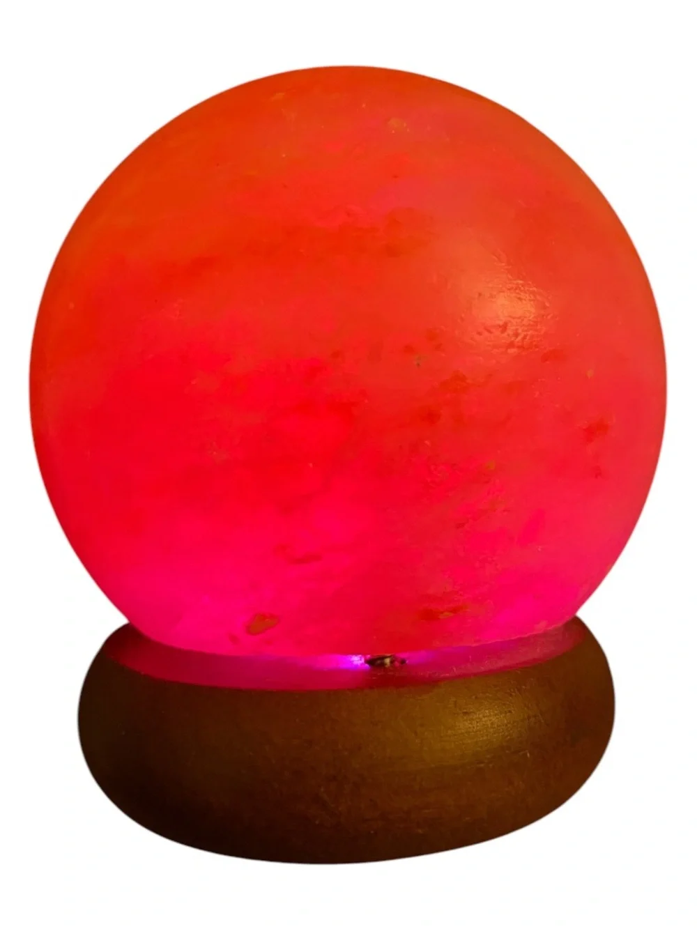 Himalayan Salt Sphere Lamp on Wooden Base - Natural Orange